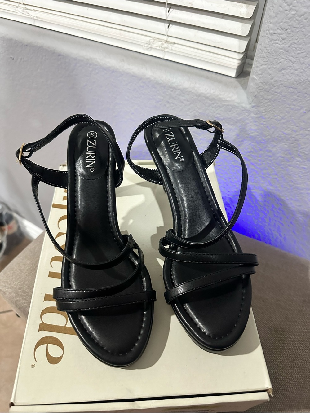 Black Strappy Ankle-Wrap Heels for Women